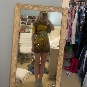 French Connection Gold Estari Sequin Cut Out Dress Size 2